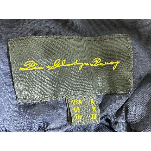 Pia Gladys Perey Formal Cocktail Dress Size 4 Navy Satin Strappy Front Slit - Picture 7 of 8